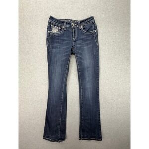 L.A. Idol USA Women Dark Wash Rhinestone Bootcut Jeans Size 1‎ W27 L34 Low Rise